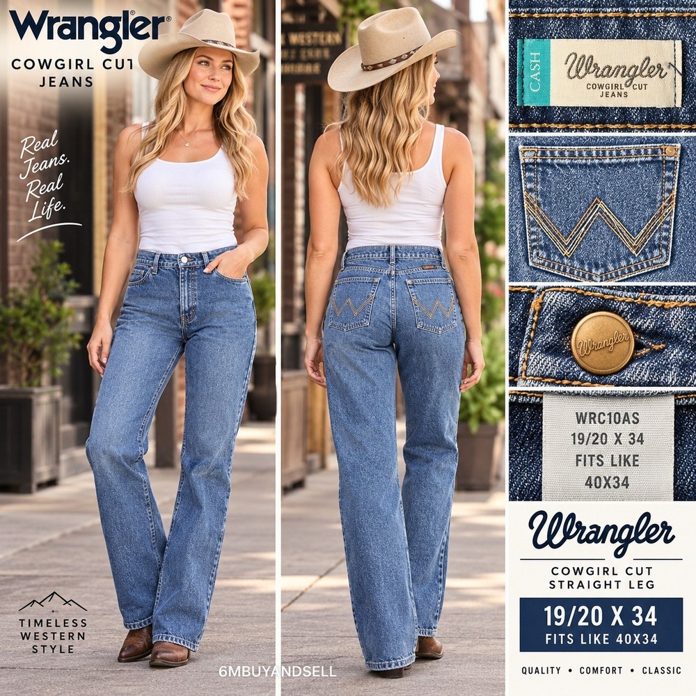 Wrangler Cowgirl Cut Cash Jeans Womens 19/20x34 Blue Denim Straight Leg WRC10AS